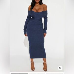 Off-Shoulder Blue Knit Dress